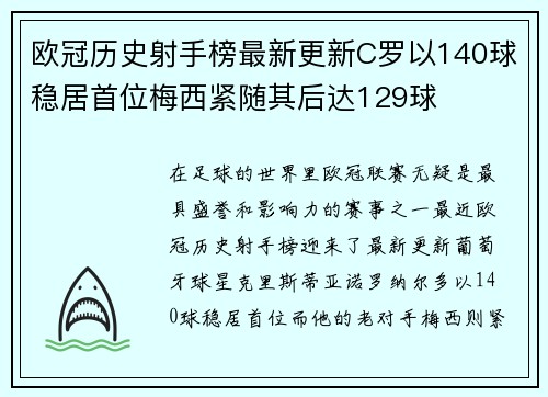 欧冠历史射手榜最新更新C罗以140球稳居首位梅西紧随其后达129球