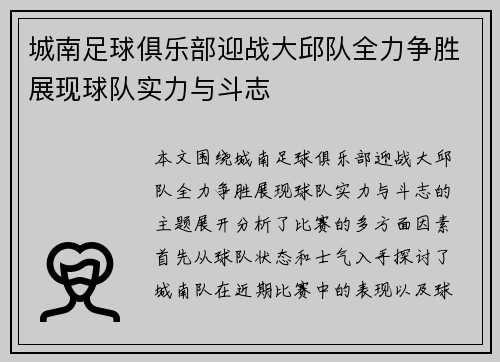 城南足球俱乐部迎战大邱队全力争胜展现球队实力与斗志
