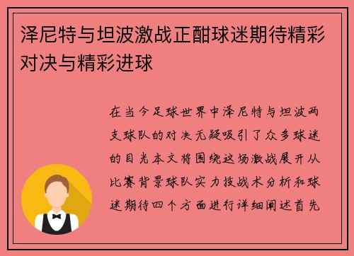 泽尼特与坦波激战正酣球迷期待精彩对决与精彩进球